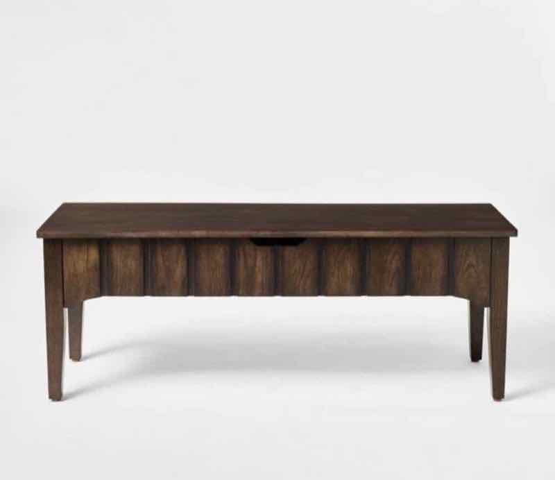 Mid-century walnut lift-top coffee table with hidden storage