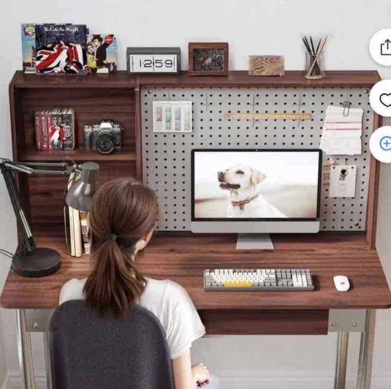 47-inch walnut writing desk with hutch, pegboard and two drawers
