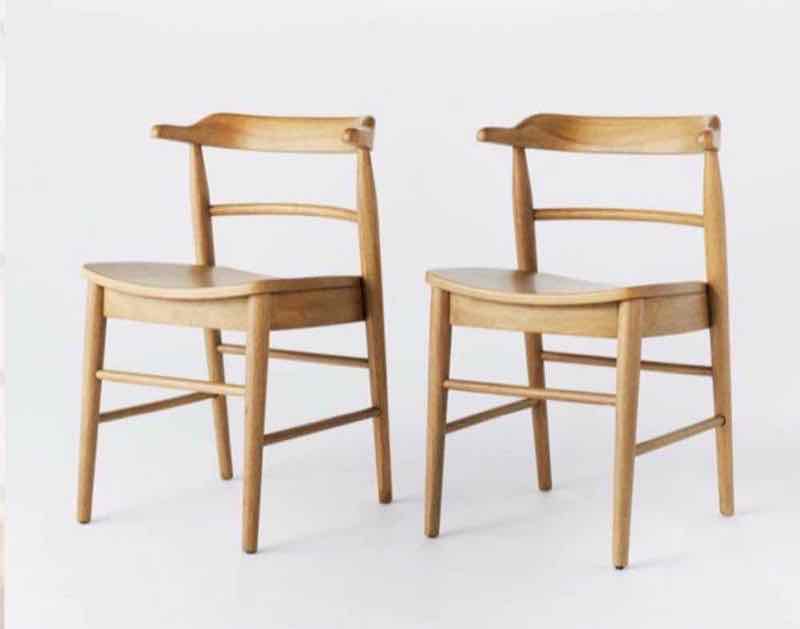 Pair of solid oak curved-back dining chairs