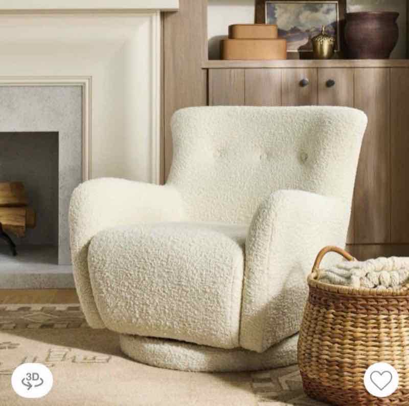 Cream boucle upholstered swivel glider accent chair