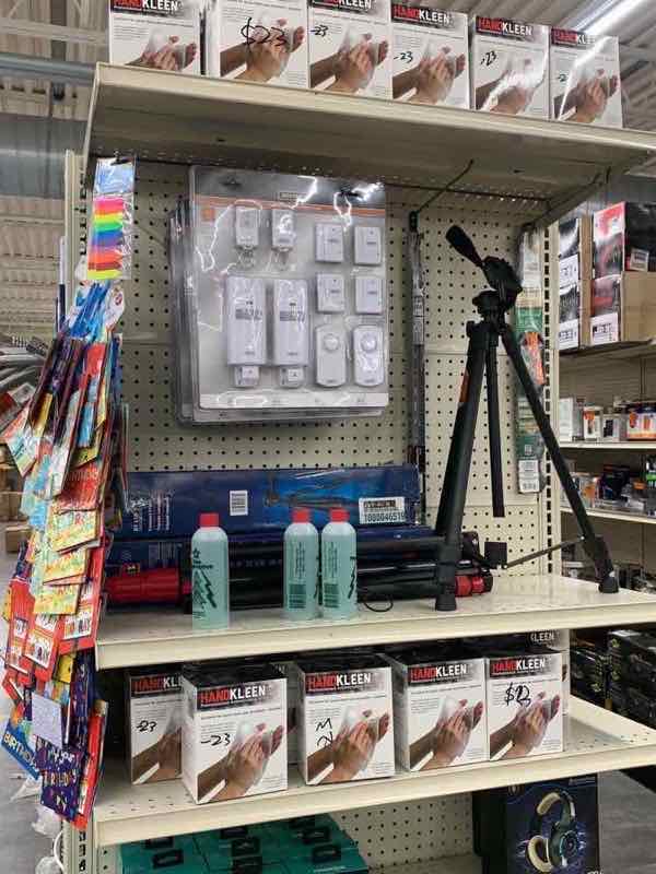 Hand tools, tripod and hardware accessories on the store shelves